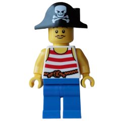 Minifigurka LEGO Pirate, White Torso, Blue Legs, Black Bicorne Hat