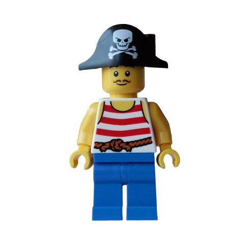 Minifigurka LEGO Pirate, White Torso, Blue Legs, Black Bicorne Hat