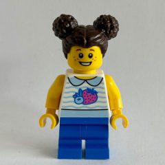 Minifigurka LEGO Girl, White Torso, Blue Medium Legs, Dark Brown Hair