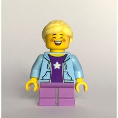 Minifigurka LEGO Kid, Bright Light Blue Torso, Medium Lavender Legs, Bright Light Yellow Hair