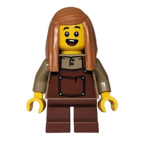 Minifigurka LEGO Kid, Dark Tan Torso, Reddish Brown Apron, Medium Nougat Hair