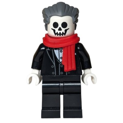 Minifigurka LEGO Skeleton, Black Suit, Red Scarf