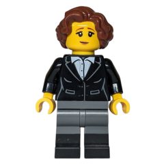 Minifigurka LEGO Woman, Black Torso, Dark Bluish Grey Legs, Reddish Brown Hair
