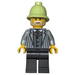 Minifigurka LEGO Man, Light Bluish Grey Torso, Pearl Titanium Legs, Yellowish Green Helmet