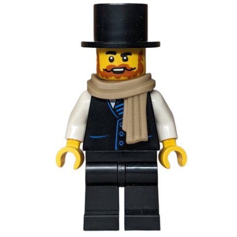 Minifigurka LEGO Man, Black Suit, Top Hat, Dark Tan Scarf
