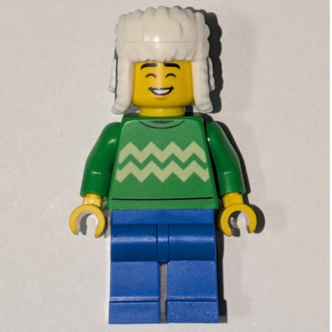 Minifigurka LEGO Man, Bright Green Torso, Blue Legs, Dark Blue Ushanka