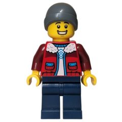 Minifigurka LEGO Red Torso, Dark Blue Legs, Dark Bluish Grey Beanie