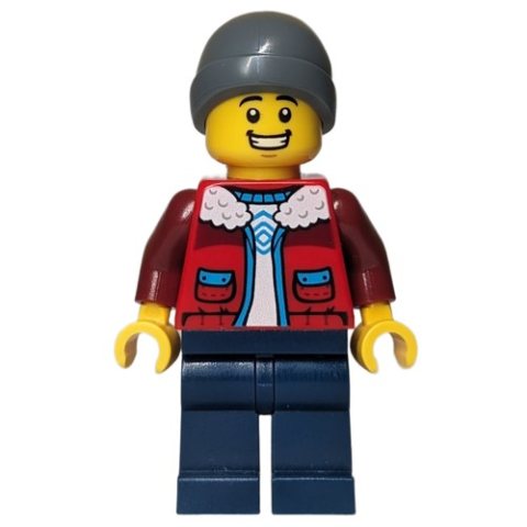 Minifigurka LEGO Red Torso, Dark Blue Legs, Dark Bluish Grey Beanie