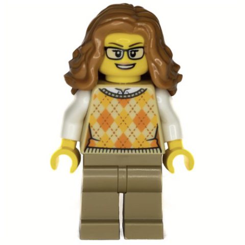 Minifigurka LEGO Tan Torso, Sweater, Dark Tan Legs, Medium Nougat Hair