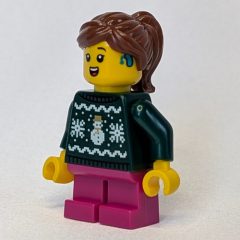 Minifigurka LEGO Kid, Dark Green Torso, Dark Pink Legs, Reddish Brown Hair