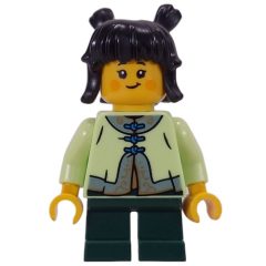 Minifigurka LEGO Kid, Yellowish Green Torso, Dark Green Legs, Black Hair