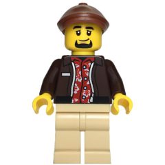 Minifigurka LEGO Taxi Driver, Dark Brown Jacket, Tan Legs, Reddish Brown Hat
