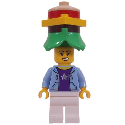 Minifigurka LEGO Bright Light Blue Torso, White Legs, Hamburger Hat