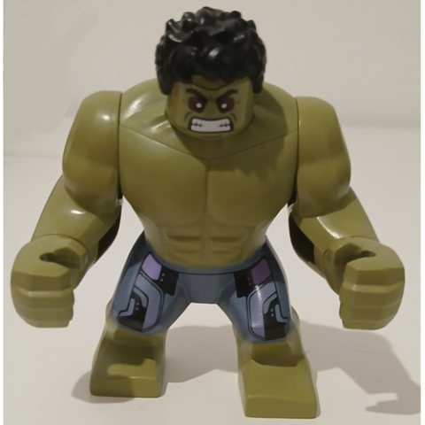 Minifigurka LEGO Hulk (Big Fig), Olive Green, Black Hair, Removable Head, Sand Blue Pants, Red Eyes