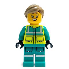 Minifigurka LEGO Paramedic, Vibrant Yellow Safety Vest, Dark Turquoise Legs, Dark Tan Hair