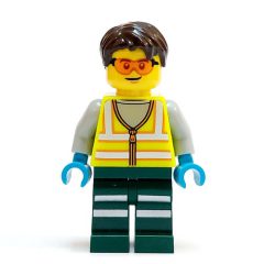 Minifigurka LEGO Technician, Vibrant Yellow Torso, Dark Green Legs, Dark Brown Hair
