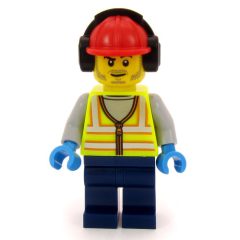 Minifigurka LEGO Airport Ground Crew Worker, Vibrant Yellow Torso, Dark Blue Legs, Red Hard Hat