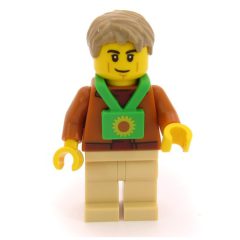 Minifigurka LEGO Passenger, Dark Orange Torso, Tan Legs, Dark Tan Hair, Sunflower Lanyard