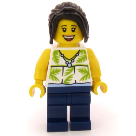 Minifigurka LEGO Passenger, White Torso, Dark Blue Legs, Black Hair