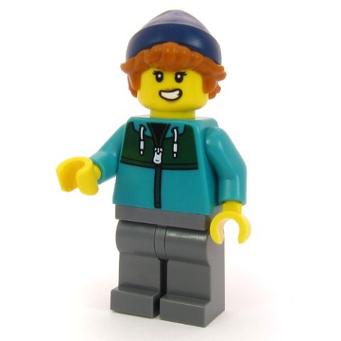 Minifigurka LEGO Passenger, Dark Turquoise Torso, Dark Bluish Grey Legs, Dark Blue Beanie