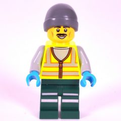 Minifigurka LEGO Snowplow Driver, Lime Safety Vest, Dark Green Legs, Dark Bluish Grey Beanie