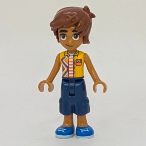 Minifigurka LEGO Leo, Bright Light Orange Vest, Dark Blue Pants