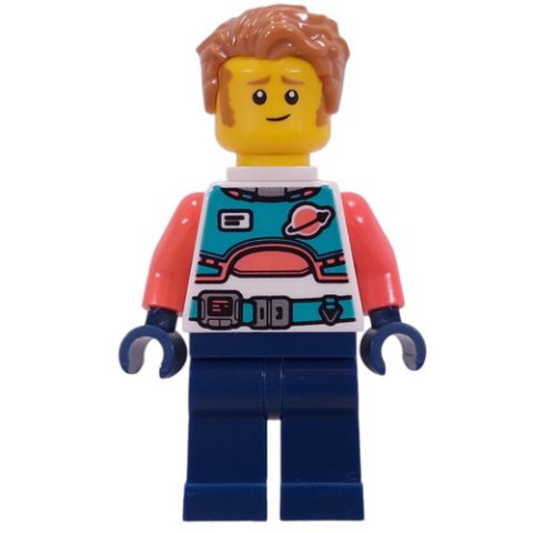 Minifigurka LEGO Astronaut, White Torso, Dark Blue Legs, Medium Nougat Hair
