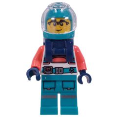 Minifigurka LEGO Astronaut, White/Coral Suit, Dark Turquoise Legs, Helmet, Dark Blue Harnass