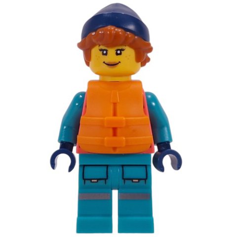 Minifigurka LEGO Arctic Explorer, Coral Torso, Dark Turquoise Legs, Dark Blue Beanie, Life Vest