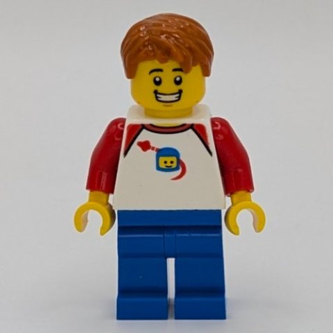 Minifigurka LEGO White Torso with Classic Space Fig, Blue Legs, Dark Orange Hair