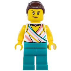 Minifigurka LEGO Ballerina Teacher, White Torso, Dark Turquoise Legs, Dark Brown Hair