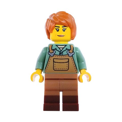 Minifigurka LEGO Painter, Sand Green Torso, Medium Nougat Apron, Dark Orange Hair