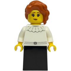 Minifigurka LEGO Lady, White Torso, Black Dress, Dark Orange Hair