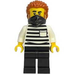 Minifigurka LEGO Prisoner, White Shirt, Black Shirt, Dark Orange Hair, Moustache