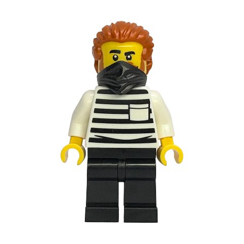 Minifigurka LEGO Prisoner, White Shirt, Black Shirt, Dark Orange Hair, Moustache