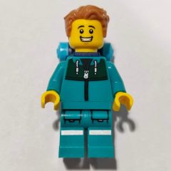 Minifigurka LEGO Hiker, Dark Turquoise Tracksuit, Medium Nougat Hair, Backpack