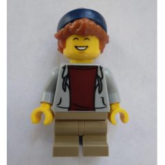 Minifigurka LEGO Kid, Light Bluish Grey Torso, Dark Tan Legs, Dark Blue Beanie