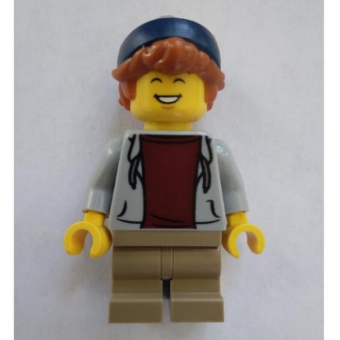 Minifigurka LEGO Kid, Light Bluish Grey Torso, Dark Tan Legs, Dark Blue Beanie