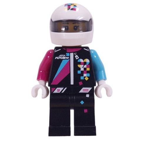 Minifigurka LEGO F1 ACADEMY Driver, Black Suit, White Helmet
