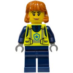Minifigurka LEGO Police Officer, Vibrant Yellow Torso, Dark Blue Legs, Dark Orange Hair
