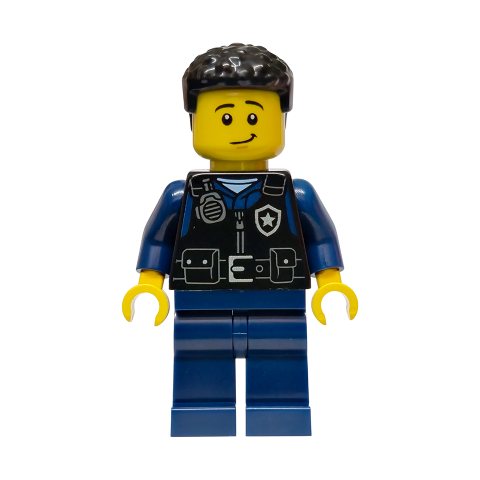 Minifigurka LEGO Police Officer, Black Torso, Dark Blue Legs, Black Hair