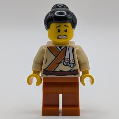 Minifigurka LEGO Tan Robes, Dark Orange Legs, Black Bun