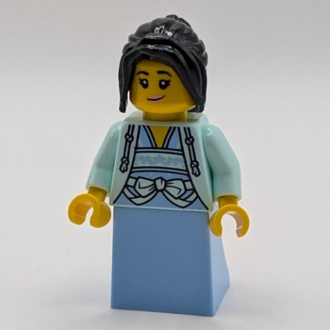 Minifigurka LEGO Light Aqua Tunic, Bright Light Blue Dress, Black Hair