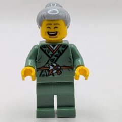 Minifigurka LEGO Sand Green Robes, Light Bluish Grey Hair