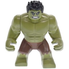 Minifigurka LEGO Hulk (Big Fig), Olive Green, Black Hair, Removable Head, Reddish Brown Pants, Dark Green Eyes