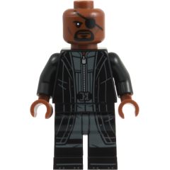 Minifigurka LEGO Nick Fury, Long Coat, Dark Bluish Gray Legs Print