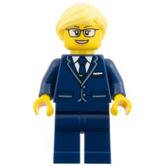 Minifigurka LEGO Pilot, Dark Blue Suit, Bright Light Yellow Hair