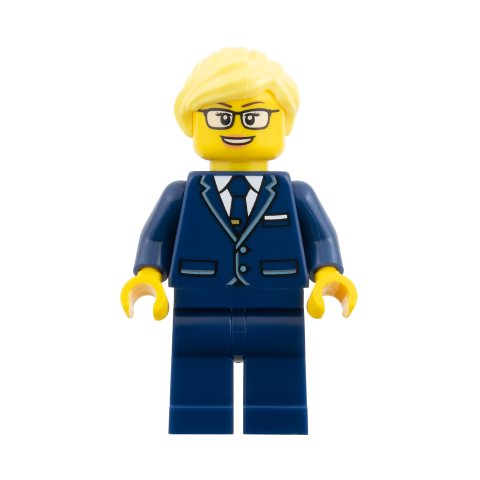 Minifigurka LEGO Pilot, Dark Blue Suit, Bright Light Yellow Hair