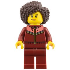 Minifigurka LEGO Woman, Dark Red Tracksuit, Dark Brown Hair
