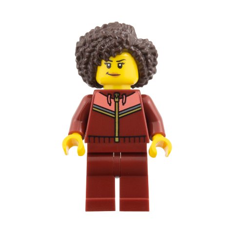 Minifigurka LEGO Woman, Dark Red Tracksuit, Dark Brown Hair